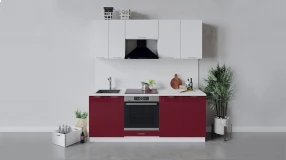 Кухонный гарнитур «Весна» длиной 200 см со шкафом НБ (Белый глянец/Бордо глянец)