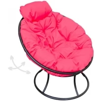 Кресло M-GROUP папасан пружинка мини без ротанга чёрное, розовая подушка